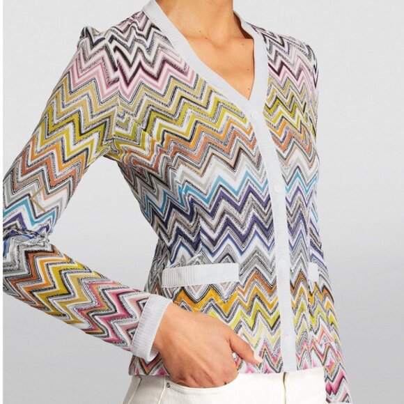 Missoni ZigZag Knit Cardigan Sweater Top 2024 Harrods Multicolor Crochet Rainbow - Picture 12 of 14